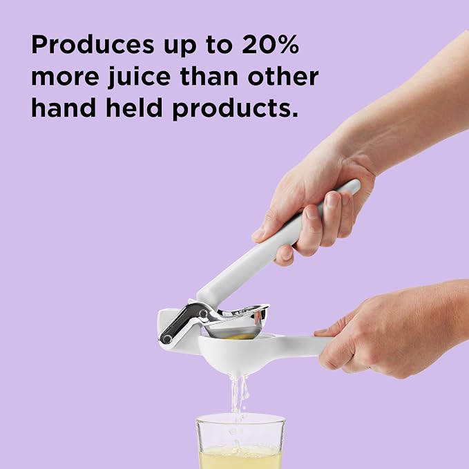 Chef'n FreshForce Lemon Squeezer Citrus Juicer, Manual Hand Press with Dual-Gear Power for Maximum Juice Extraction, Durable, Baking White