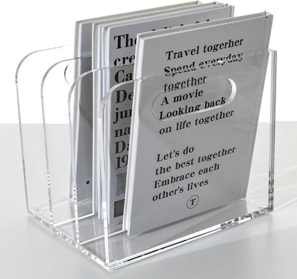 Clear Acrylic Organizers - 3 Vertical Compartments Acrylic Folder Organizer & File Organizer, Desk Document Storage Bins for Magazines, Binders - Multipurpose Home Office Desk Organizer