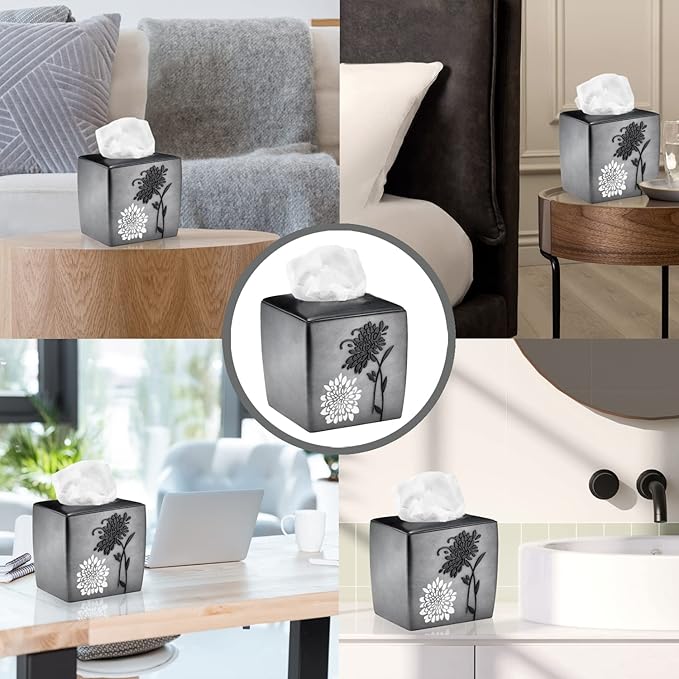 Resin Tissue Box Cover for Modern Home Decor - Minimalist Square Tissue Box Holder for Guest Room, Bedroom, Bathroom, Tabletop & Office - Durable and Aesthetic Tissue Holder, Erica