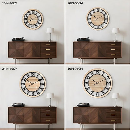 LEIKE 30 Inch Extra Large Wall Clock - Rustic Wooden Nearly Silent Wall Clock with Black Metal Frame, Vintage Farmhouse Decorative for Living Room, Bedroom, Kitchen - Arabic Numerals, Modern Design
