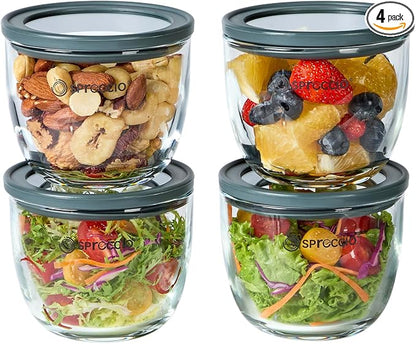 Glass Meal Prep Bowls Set - Leakproof Lids,13 oz (4-Pack Grey) Perfect for Meal Prepping, Portion Control, and On-the-Go Lunches BPA-Free