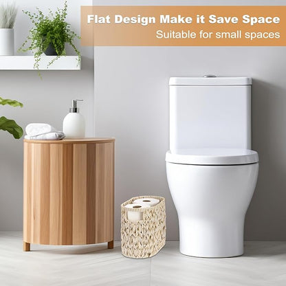Sumnacon Toilet Paper Storage Basket Freestanding, Wicker Toilet Paper Holder Stand with Handle, Decorative Narrow Bathroom Baskets Sturdy Plastic Organizer Bin for Tissue Rolls, Toiletries, Towels