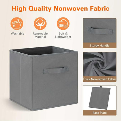 GhvyenntteS Storage Cubes, 11 Inch Cube Storage Bins with Dual Handles, Collapsible Fabric Storage Bins for Shelves, Storage Baskets for Organizing Clothes, Bedding, Toys, Books (6 Pack, Gray)