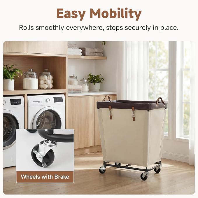 StorageWorks 210L Laundry Basket with Wheels, Extra Large Rolling Hampers for Clothing Organizer, Dirty Clothes Basket for Hotel, Home, Closet, Dorm, Beige
