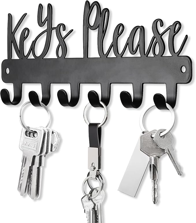 Mini Keys Please Holder on Wall,Small Key Holder Wall Mounted,Black Metal Decorative Key Rack Hooks for Garage,Mudroom,Hallway,Entryway,Front Door,Office(Mini Size:7.28 x 2.95 inch)