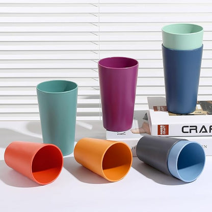HEYCOME Set of 16 Wheat Straw Cups, 8 Pcs 20 oz & 8 Pcs 12 oz Unbreakable Drinking Cups, Reusable Plastic Cups Sets, Water Glasses Tumblers, Microwave & Dishwasher Safe, Bpa Free, 8 Colors