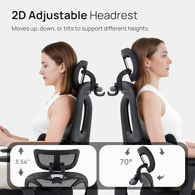 CabLady S1 Petite Ergonomic Office Chair Design with Detachable Pillow Lumbar Cushion, Coat Hanger, 2D Headrest & PU Armrests, Cloud Seat & Footrest Cute Desk Chair for Women Girls