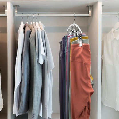 Legging Organizer for Closet, Metal Yoga Pants Hanger w/Rubber Coated 4 Pack w/10 Clips Hold 40 Leggings, Hangers Space Saving Hanging Closet Organizer for Closet Organizers and Storage-White