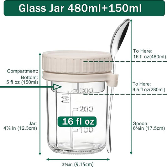 Danmu 16oz Overnight Oats Containers with Lids,Parfait Cups with lids Removable Dressing Cup & Spoon,Leak-Proof Parfait & Salad Jars for Breakfast,Office,Gym 6 Pack