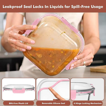 Razab 2 PC 1200ML / 41 Oz Glass Food Storage Containers with Lids - Airtight & Leakproof - Microwave/Oven/Freezer Safe - BPA Free - Ideal for Meal Prep, Storing Leftover & Lunch