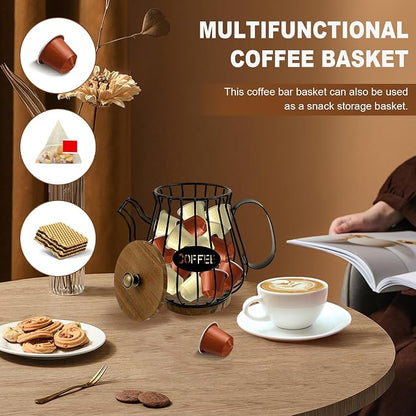 Coffee Pod Holder Organizer, 35 Large Capacity Cup Holder Organizer with Lid and Handle, Coffee Pod Basket for Kitchen Office Desktop, Espresso Pods for Counter