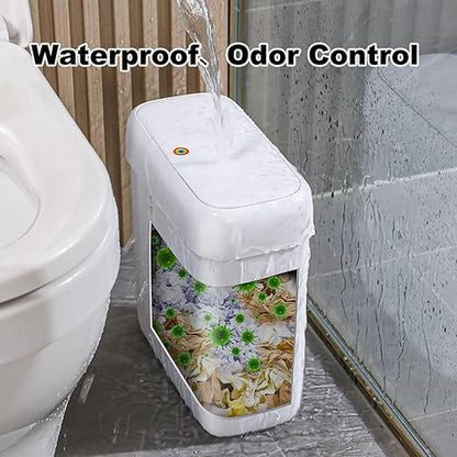 funest Bathroom Small Trash Can with Lid,10L / 2.7 Gallon Slim Garbage Bin Wastebasket with Press Top Lid for Bedroom,Rv,Office,Kitchen,Craft Room (Pack of 2)