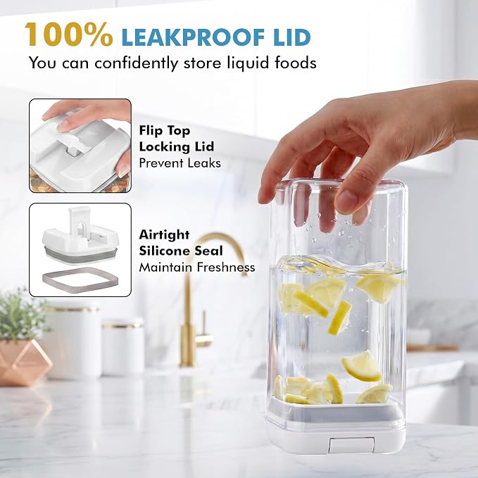 Shazo Airtight Food Storage Containers with Lids - 6 PC BPA Free Clear Plastic Cereal Containers with Easy Lock Lids for Kitchen and Pantry Organization for Snacks and Pasta - 1.2 L
