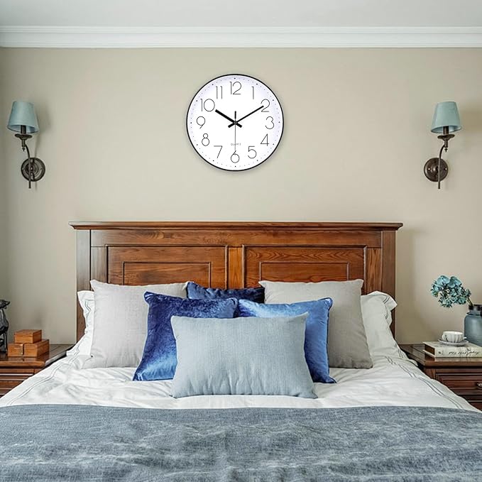 jomparis 12 Inch Wall Clock Silent Non Ticking Battery Operated Quartz Modern Decorative Round Wall Clock for Office Classroom School (Black)