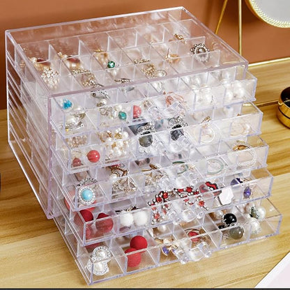 YUFONG Earring Storage Box Organizer, Acrylic Jewelry Storage Box Holder 5 Drawers Transparent Jewelry Display Stand with 120 Small Compartments Gift Boxes for Women Girls (Clear)