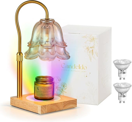 Candeldo Candle Warmer Lamp with Timer: 7 Colors LED Changing Flower Candle Warmers with 2 Blubs Dimmable Wax Melt Home Decor Birthday Mom Birthday Gift for Women