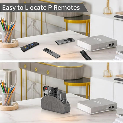 Remote Control Holder, Leather 5 Rooms Desk Organizer and Decorations for Living Room, Bedside Storage Remotes Caddy for TV Controllers/ Makeup Brush Pen/ Office Stationery/ Art Supplies/ Eyeglasses