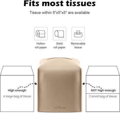 Tissue Box Cover, Tclouda, Modern PU Leather Square Tissue Box Holder for Creative Decorative, 2 Pack, Ideal for Bathrooms/Office/Car/Nightstand/Outdoor Tent/Dining Table, 5"X5"X5", Double Beige