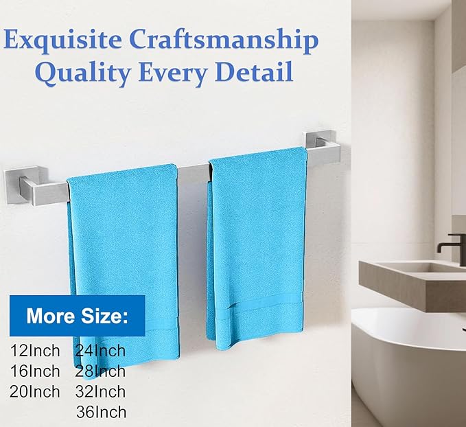 Towel Bar 2 Pack for Bathroom 36 Inch Brush Nickel Towel Holder 12/16/20/24/28/32/36 In Stainless Steel SS304 Rustproof Towel Rack Modern Square Towel Rod for Bathroom Wall(2, Brushed Nickel, 36 Inch)
