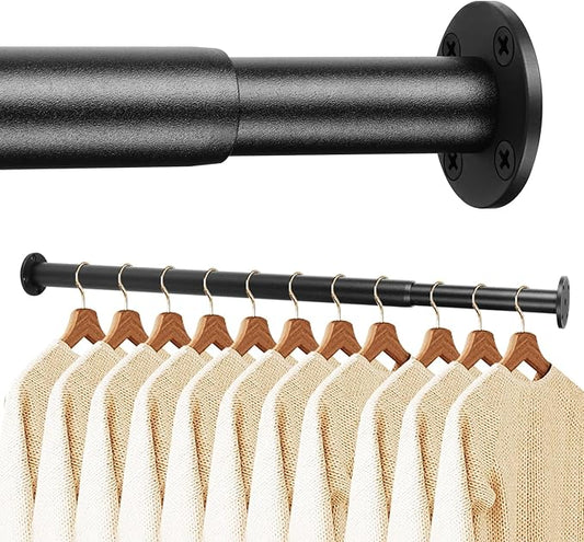 Adjustable Closet Rods for Hanging Clothes 17 to 30 inch Black Heavy Duty clothes rod for closet, Laundry, Bathroom, RV Closet Organization and Storage
