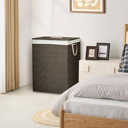 Laundry Hamper with Lid, 52.8 Gallon(200L) Large Laundry Basket 2 Removable Liner Bags, Synthetic Rattan Clothes Hamper with Side Pocket, laundry organization for bathroom, laundry room, Grey