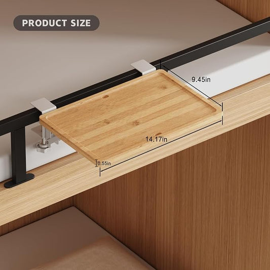 Magheo Bedside Shelf Wood, Foldable Clip-On Bunk Bed Table Shelf for Top Bunk Space Saving Bed Side Table Tray for College Dorm Room Essentials, Loft Nightstand Organizer Tray with 2 Cord Hole