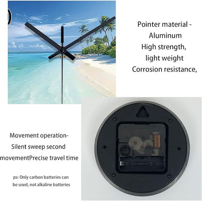 XFM Beach Coastal Wall Clocks Battery Operated 20 Inch Large Wall Clock Silent Tropical Seascape Glass Wall Clock for Living Room Bedroom Kitchen Decor