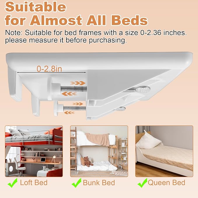 2 Pcs Bedside Shelf for Dorm Bunk Bed, Clip On Nightstand, Bed Side Table Tray Organizer, College Dorm Room Essentials for Girls/Guys, Bedside Tray with Cable Management for Dormitory, Back to School