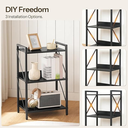 HOOBRO Bookshelf, 3-Tier Industrial Bookcase, Book Shelf Storage Organizer, Small Bookshelf with Metal Frame for Living Room, Bedroom, Home Office, Kitchen, Black BB71SJ01