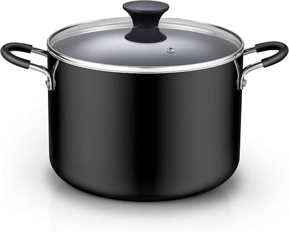 Cook N Home Professional 8 Quart Nonstick Stock Pot with Lid, Riveted Handles, Big Soup Pot for Holiday Feasts, Stockpot with Even Heating, Induction Cookware, Oven & Dishwasher Safe, Black