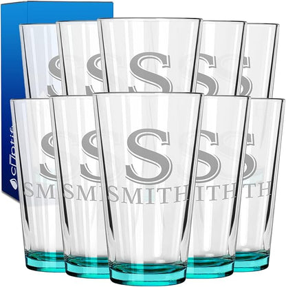 Personalized Beer Glasses Set of 10 Engraved Teal 16oz Pint Glasses for Men & Women, Custom Drinking Gift for Birthdays, Weddings, Father’s Day & More