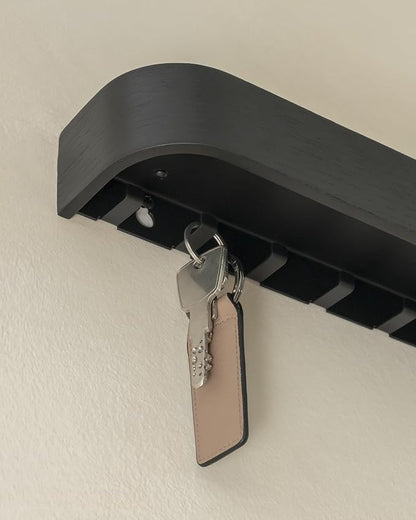 Kazai. Key Holder 'Toke' | Minimalist Key Hook Design from Berlin | Modern Key Holder Wall Mount with Wooden Shelf | Key Rack for Wall as Entryway Organizer | Oak, Black