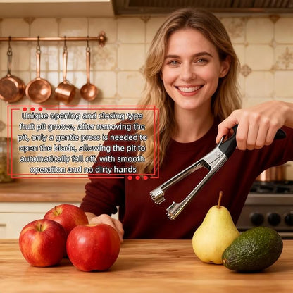 Premium Stainless Steel Apple Corer, Professional Fruit Core Remover Tool with Ergonomic Black Handle, Serrated Blades for Apples, Pears, Peaches, Plums, Easy Use & Clean (Black)