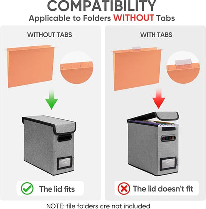BALEINE File Organizer Box with Lid, Collapsible File Folder Organizer with Plastic Slide, Hanging File Folder Box for Office Document Storage (2 Pack, Grey, S)