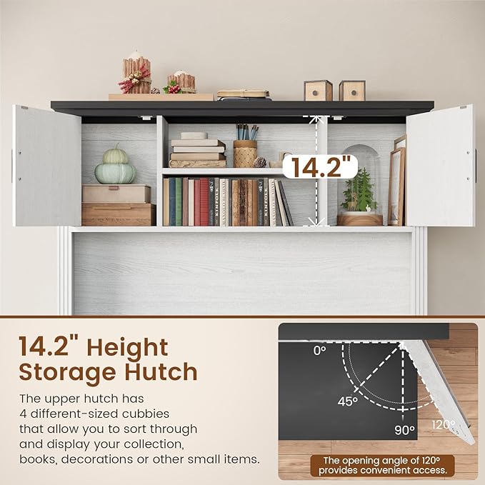 Itaar Farmhouse Executive L Shaped Desk, Home Office Desk with File Drawer and Power Outlet, Computer Corner Desk with Hutch and Drawer, Workstation for Office Home, White