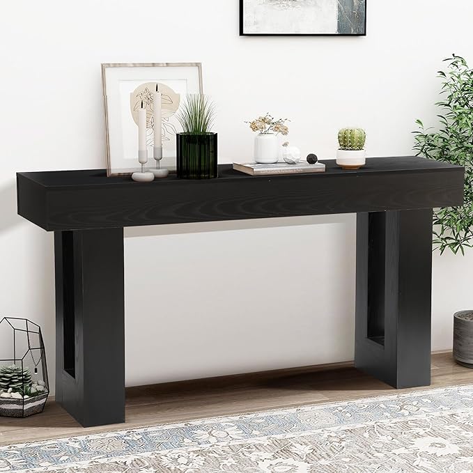 Grepatio 63 Inch Entryway Console Table, Rustic Narrow Sofa Table, Wood Long Console Table, Farmhouse Entry Way Table, Behind Couch Tables for Entrance, Hallway, Living Room (Black)