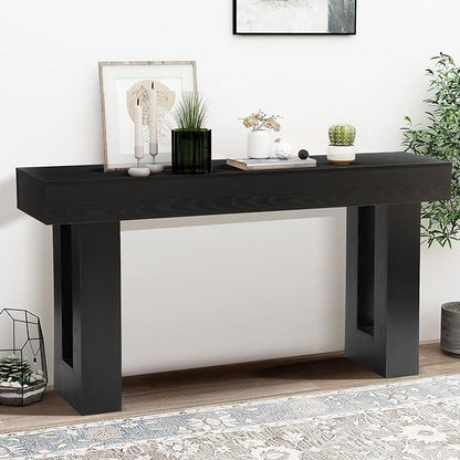 Grepatio 63 Inch Entryway Console Table, Rustic Narrow Sofa Table, Wood Long Console Table, Farmhouse Entry Way Table, Behind Couch Tables for Entrance, Hallway, Living Room (Black)