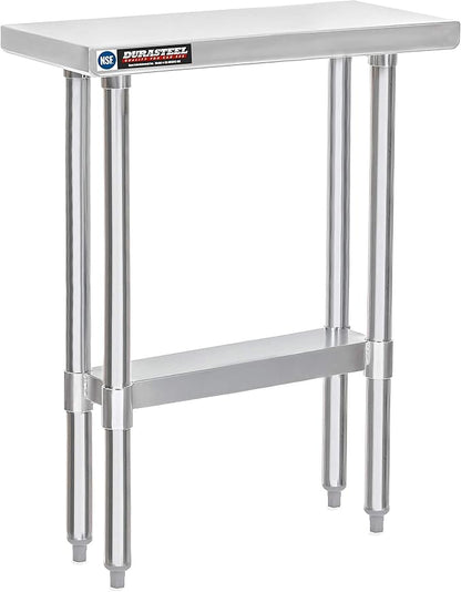 DuraSteel 30x12 Narrow Stainless Steel Table - NSF Small Food Prep Worktable - Counter Height Metal Side Station with Under Shelf - For Laundry Room, Kitchen, Outdoor Grill, Small Spaces