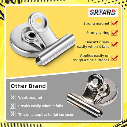 Grtard 12pack Fridge Magnets Refrigerator Magnets Magnetic Clips Heavy Duty Detailed List Display Paper Fasteners on Home& Office& Teaching Silver