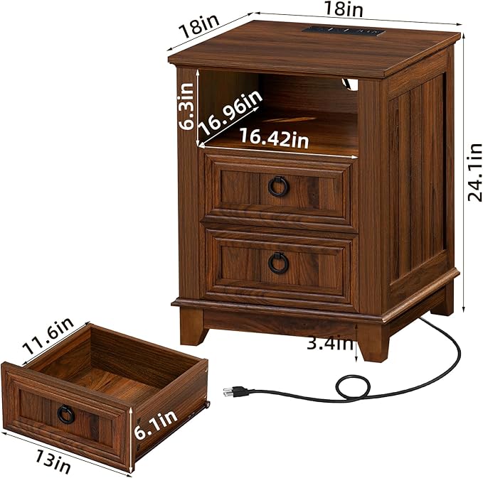 Farmhouse Coffee Table Set of 3, Furniture Set with Charging Station, Coffee Table with Hidden Storage Organizer and Nightsand 3-piece set, Country Center Table Set for Living Room,Office, Home