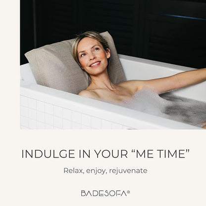 BADESOFA® Luxury Bath Pillow M - Lusciously Soft & Comfortable Tub Pillow for Bathtub - Washable & Quick-Drying Bath Back Pillow - Non-Slip Full Body Tub Pillow - Luxury Spa Cushion in Beige