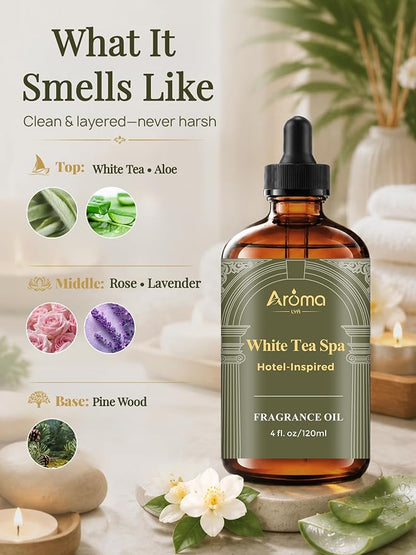 White Tea Spa Fragrance Oil for Ultrasonic and Waterless Diffusers | Luxury White Tea Hotel Scent