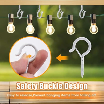 Screw Hooks for Outdoor String Lights, Eye Hooks Q-Hanger Plants Christmas Rope Light Clips, Wind Chimes Decoration Hanging Safety Buckle Design, Include Wing Nut Driver (30)