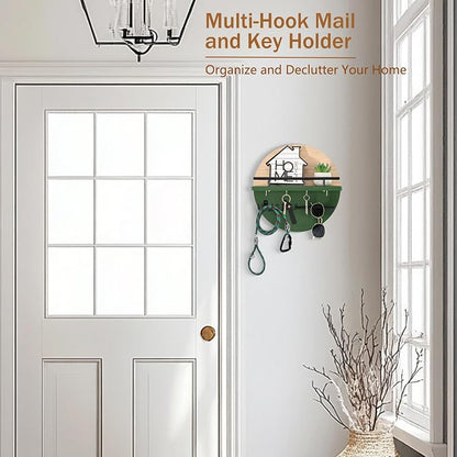 dreampossible Key Holder for Wall Decorative with Shelf and Hooks, Mail Organizer Wall Mount with Sunglasses Holder, Circular Design Entryway Key Rack Hanger, Rustic Home Decor