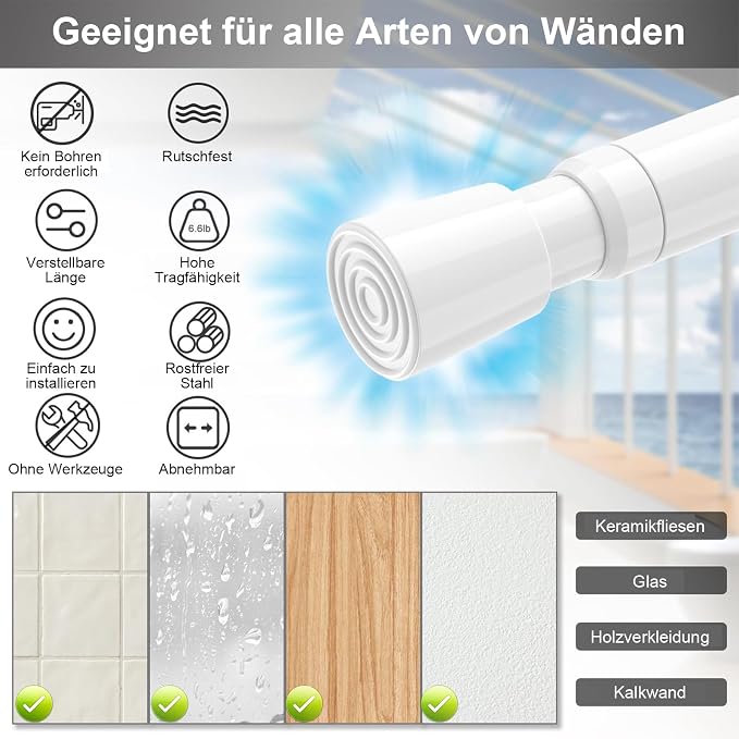 AIZESI Spring Tension Rods Adjustable Tension Curtain Rod Small Tension Rod No Drilling Expandable Spring Loaded Curtain Tension Rod（White,26" to 39"-6Pcs)