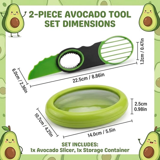 Avocado Slicer, Avocado Cutter Tool, 2-Piece Kitchen Gadget Set with Stainless Steel Blade and Storage Container, Dishwasher Safe for Fruits and Vegetables, Compact Design for Travel and Camping