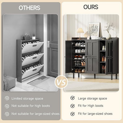 ONBRILL Shoe Cabinet with 3 Doors and Adjustable Shelves, 30 Pairs Shoe Storage Cabinet, 40 Inch Tall Farmhouse Shoe Rack Shoe Organizer Cabinet for Entryway Living Room Closet, Black