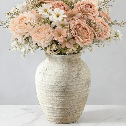 Ceramic Flower Vase - 7.4 Inch Farmhouse Rustic Vase for Home Decor Handcrafted Pottery Vase Small Terracotta Vases for Dining Table Decor Fireplace Living Room Bathroom Wedding Centerpiece