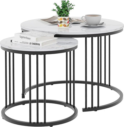 Garden 4 you Coffee Table Faux Marble Nesting Table for Small Place 2 Sets Modern Furniture Living Room Sets End Side Table Night Stand for Bed Room Dining Room (Black & White)