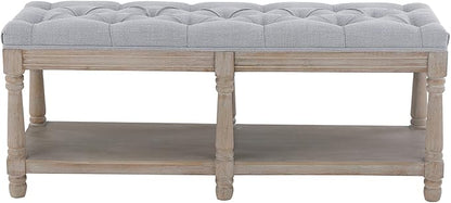 Kmax Storage Entryway Bench Tufted Shoe Rack Bench Wood Window Bench for Hallway Entrance Bedroom Corner, Gray